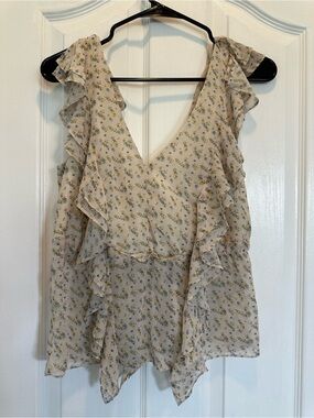 Marissa Webb Cream Floral Ruffle Camisole